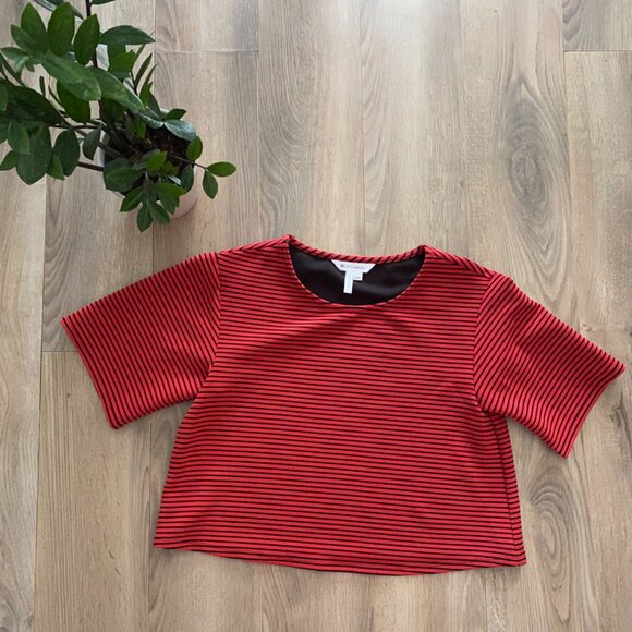 BCBGeneration Red Striped Cropped Shirt - Picture 2 of 12